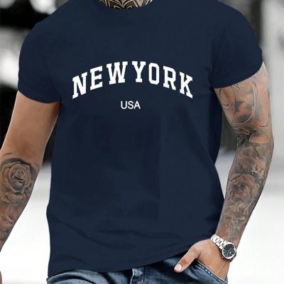 Bon&Bon Men's Letter Print T-Shirt - Grey Round Neck Summer Casual Tee Navy Blue / XXXL