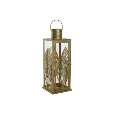 Lantaarn DKD Home Decor Gouden Metaal 16,5 x 16,5 x 50 cm Blad van een plant
