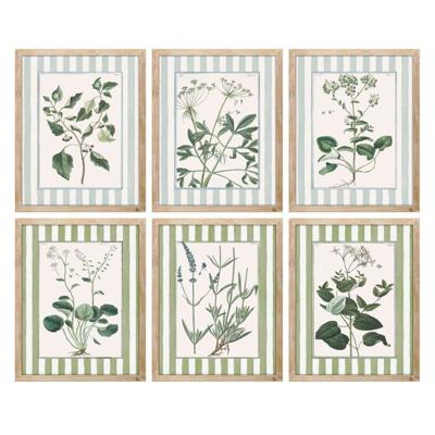 Schilderij Home ESPRIT Wit Groen Shabby Chic Botanische planten 30 x 2,5 x 40 cm (6 Stuks)