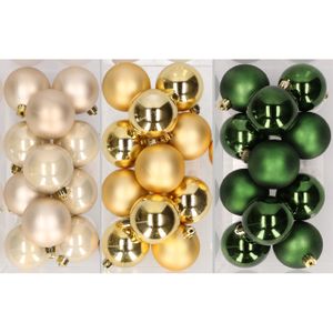 36x stuks kunststof kerstballen mix van champagne, goud en donkergroen 6 cm