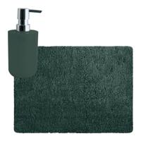 MSV badkamer droogloop tapijt - Langharig - 50 x 70 cm - incl zeeppompje zelfde kleur - donkergroen - Badmatjes - thumbnail