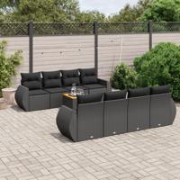 9-delige Loungeset met kussens poly rattan zwart