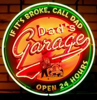 Dad&apos;s Garage Open 24 Hours Neon Verlichting Met Achterplaat 65 x 65 cm - thumbnail