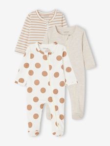 Set van 3 pyjama's van jersey met rits BASICS cappuccino