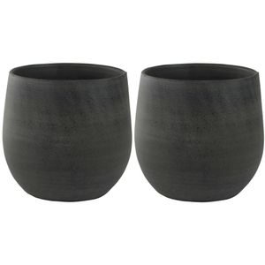 2x stuks plantenpotten/bloempotten in een strakke Modern design look grafiet Dia 15 cm en Hoogte 13