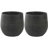 2x stuks plantenpotten/bloempotten in een strakke Modern design look grafiet Dia 15 cm en Hoogte 13