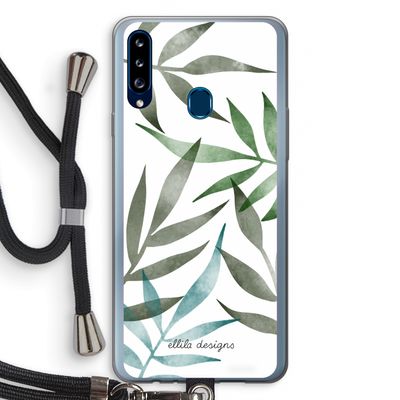 Tropical watercolor leaves: Samsung Galaxy A20s Transparant Hoesje met koord