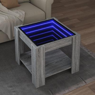 Salontafel met LED 53x53x45 cm bewerkt hout grijs sonoma eiken