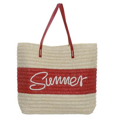 ITEM Strandtas - summer - rood/beige - 38x40 cm - polyester - magneetsluiting ITEM Strandtas - summer - rood/beige - 38x40 cm - polyester - magneetsluiting