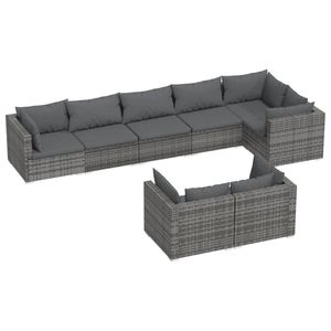 vidaXL 8-delige Loungeset met kussens poly rattan grijs