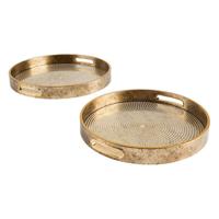 Dienblad/kaarsenplateau - set van 2x stuks - goud - polyurethaan - D31/D35 cm - rond