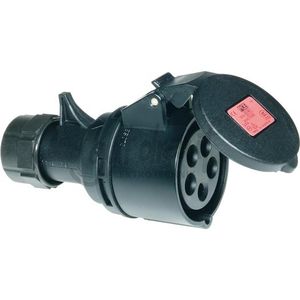 32A krachtstoom contrastekker 5 polig zwart 400V met trekontlasting vernikkelde contacten theater