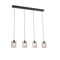 QAZQA Design hanglamp zwart met smoke glas 4-lichts - Dome - thumbnail