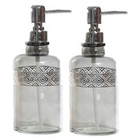 2x stuks zeeppompjes/zeepdispensers grijs transparant van glas 400 ml - thumbnail