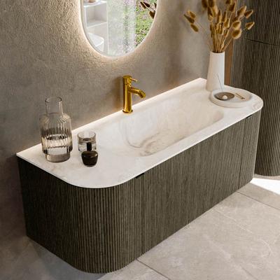 Badmeubel Mondiaz Kurve-Dlux | 120 cm cm | Meubelkleur Shadow | Wastafelkleur Frappe | Solid surface | Wasbak midden spoelbak | 1 kraangat