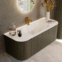 Badmeubel Mondiaz Kurve-Dlux | 120 cm cm | Meubelkleur Shadow | Wastafelkleur Frappe | Solid surface | Wasbak midden spoelbak | 1 kraangat