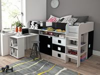 Samengesteld bed TOLISSO 90x200 cm wit/hoogglans zwart met bureau aan linkerzijde Samengesteld bed TOLISSO 90x200 cm wit/hoogglans zwart met bureau aan linkerzijde