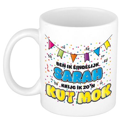 Verjaardag/cadeau mok 50 jaar - Sarah - keramiek - 300 ml - kut mok Verjaardag/cadeau mok 50 jaar - Sarah - keramiek - 300 ml - kut mok