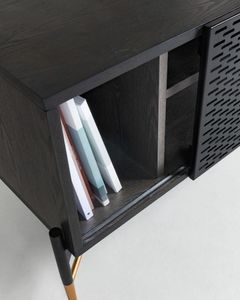 Kave Home Kave Home Milian, Milian 2-deurs tv-meubel van essenhoutfineer met zwart & goud staal, 141 x 56 cm (mtk0002)
