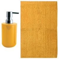 MSV badkamer droogloop mat - Napoli - 45 x 70 cm - met bijpassend zeeppompje - saffraan geel - Badmatjes