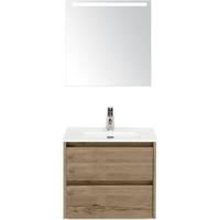 Dante Badmeubelset 60 cm - Natuur Eiken - Keramische Wastafel Wit Cover met Sence Spiegel