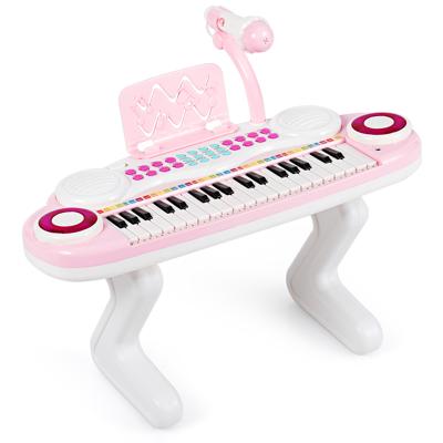 37-Toets Elektronisch Pianotoetsenbord voor Kinderen Draagbare Speelgoedpiano met Ritmalampje Microfoon Afneembare Voetjes Roze