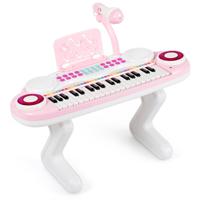 37-Toets Elektronisch Pianotoetsenbord voor Kinderen Draagbare Speelgoedpiano met Ritmalampje Microfoon Afneembare Voetjes Roze