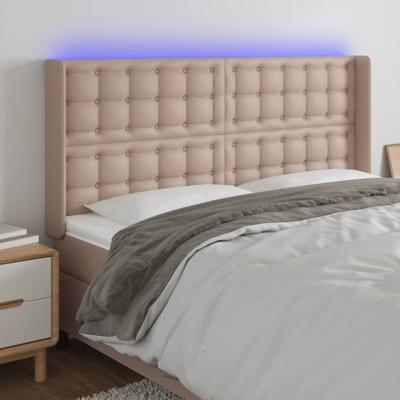 Hoofdbord LED 203x16x118/128 cm kunstleer cappuccinokleurig