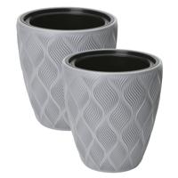 Form Plastic Plantenpot/bloempot Flow - 2x - kunststof - platina grijs - D30 x H32 cm - met binnenpo