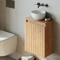 Fontana Bano toiletmeubel ribbelfront warm eiken 40x22cm met glans witte waskom - thumbnail