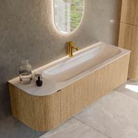 Badmeubel Mondiaz Kurve-Dlux | 145 cm | Meubelkleur Oak | Wastafelkleur Meli | Solid surface | Wasbak rechter zijde spoelbak | 1 kraangat