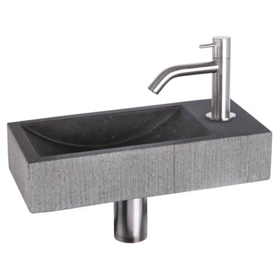 Differnz Ribble fonteinset bombai black - natuursteen - kraan gebogen - 38 x 18 x 8 cm - mat chroom