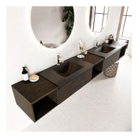 Mondiaz Bukla 280cm badmeubel met open module 40 L+M+R dark brown 2 lades met wastafel dubbel 2 kraangaten kleur urban