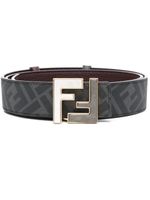 FENDI ceinture en cuir à plaque logo FF - Noir