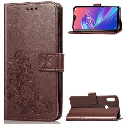 Lucky Clover ingedrukt bloemen patroon lederen draagtas voor ASUS ZB631KL met houder & kaartsleuven & portemonnee & hand strap (bruin)