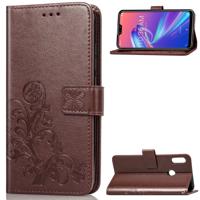 Lucky Clover ingedrukt bloemen patroon lederen draagtas voor ASUS ZB631KL met houder & kaartsleuven & portemonnee & hand strap (bruin)