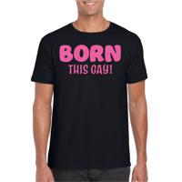 Bellatio Decorations Gay Pride T-shirt voor heren - born this gay - zwart - roze glitter - LHBTI 2XL  -