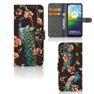Motorola Moto G9 Power | Telefoonhoesje | Met pasjeshouder | Pauw met Bloemen
