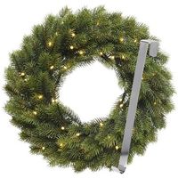 Kerstkrans 40 cm - groen met led - met zilveren hanger/ophanghaak - kerstversiering