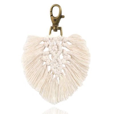 Boho Sleutelhanger Handgemaakt Geknoopt Katoen Wit met Musketon