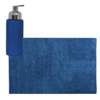 MSV badkamer droogloop mat/tapijt - 40 x 60 cm - met zelfde kleur zeeppompje - donkerblauw