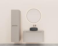 Onderkast Wiesbaden Sulora 80x48 cm Afgeronde Hoeken Geribbeld Met 1 Lade 1 Uitsparing Mat Beige