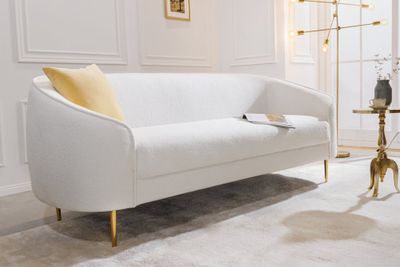 Design 3-zits loungebank DIVA 205cm wit Boucle 3-zits metalen poten goud - 42817