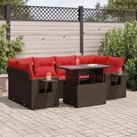 7-delige Loungeset met kussens poly rattan acacia grijs