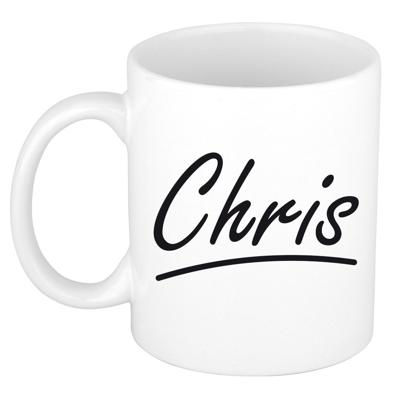 Chris Naam koffiemok - beker - met sierlijke letters - wit - 300 ml - Cadeau - Heren Chris Naam koffiemok - beker - met sierlijke letters - wit - 300 ml - Cadeau - Heren