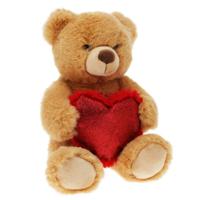 Pluche knuffelbeer/teddybeer met hartje - licht bruin - 26 cm - thumbnail