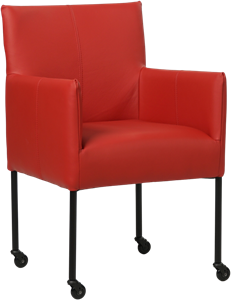 Rode leren moderne kuipstoel Desire - poot rond zwart met wiel - Toledo Leer Ducati (rood leer)