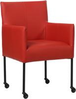 Rode leren moderne kuipstoel Desire - poot rond zwart met wiel - Toledo Leer Ducati (rood leer)
