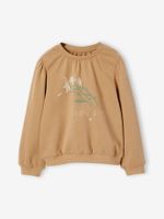 Romantisch sweatshirt met bloemmotief en flatlockdetails taupe - thumbnail