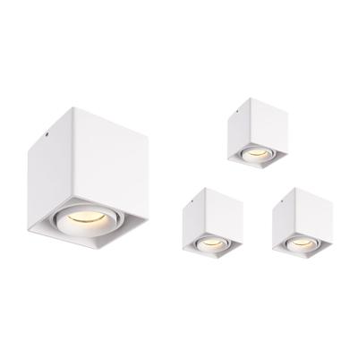Set van 4 Esto LED vierkante opbouwspots - Dimbaar - Kantelbaar - 4 Watt 345 lumen - 2700K warm wit - GU10 - Plafondspot - Voor binnen - Vervangbare afdekring - Wit